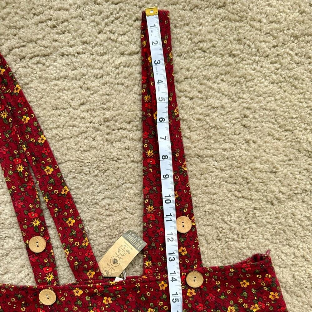Floral Organic Cotton Pinafore Burgundy Dress, Adjustable Suspender Mini Dress L - Picture 12 of 12